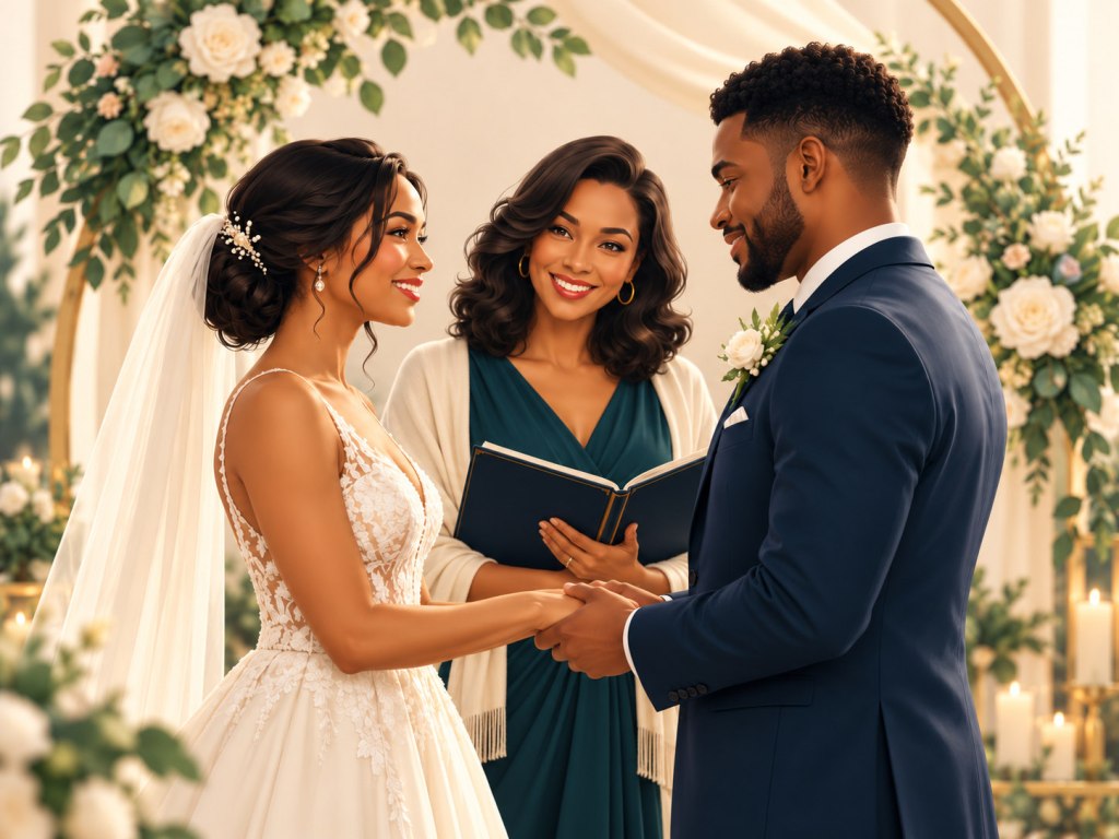 Wedding officiant with a couple during a ceremony